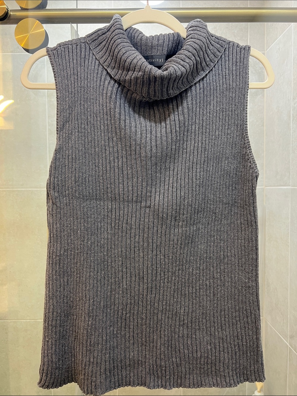Relativity Charcoal Ribbed Sleeveless Turtleneck Sweater
